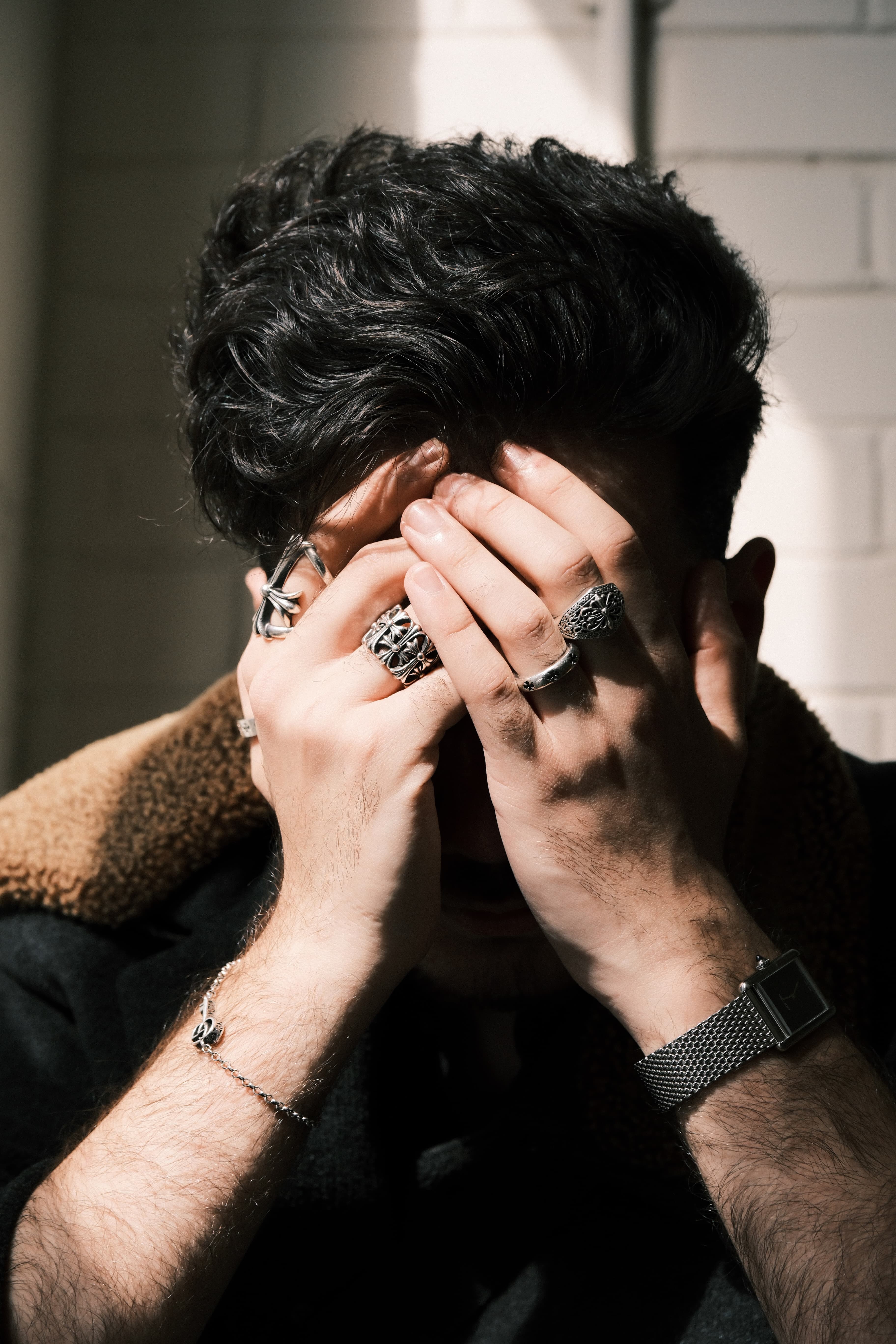 Hands on face portrait